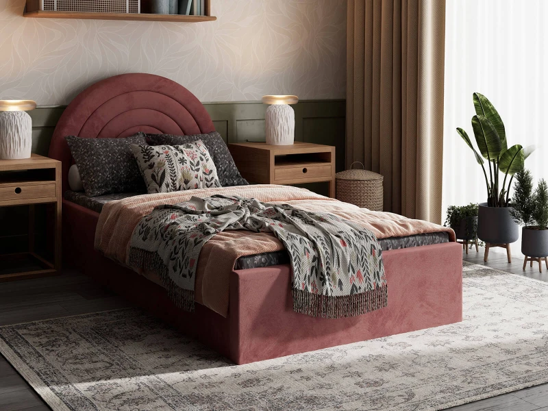 Čalouněná dětská postel s úložným prostorem 90x200 s roštem růžový Bluvel 52 Kids Line 5 Duha