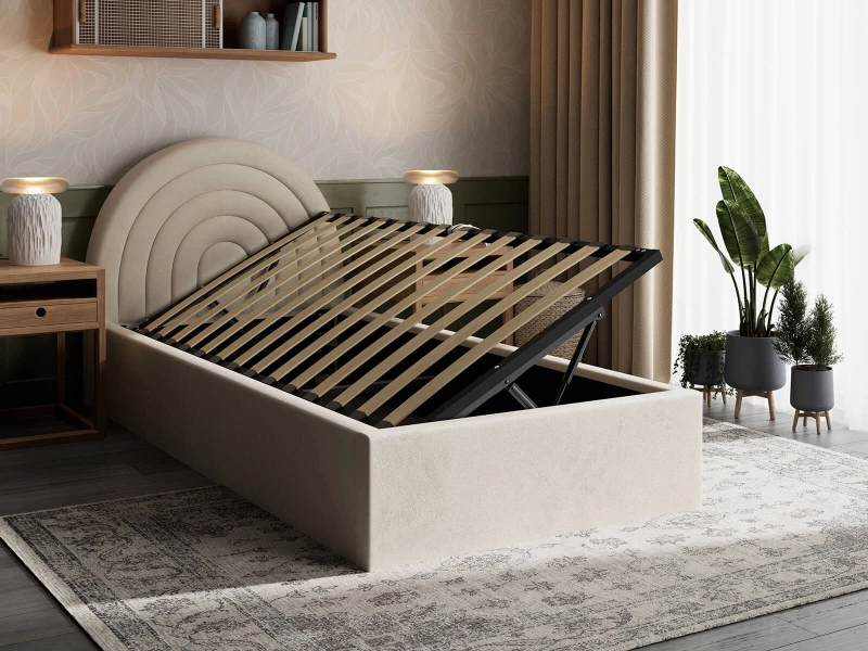 Čalouněná dětská postel s úložným prostorem 90x200 s roštem béžová Bluvel 22 Kids Line 5 Duha