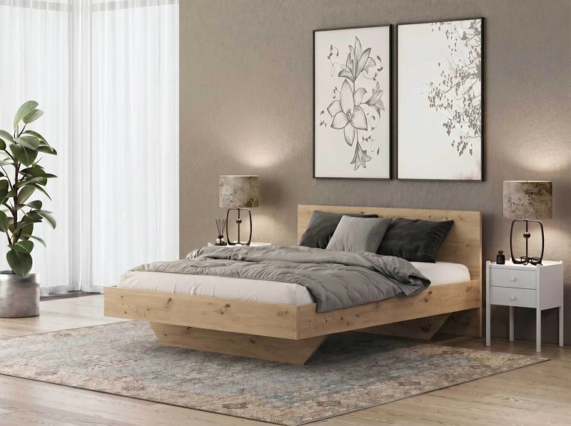 Levitační postel 180x200 z nábytkové desky, dub artisan DM2