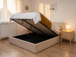 Čalouněná postel s úložným prostorem 180×200 cm Tilo Velvet – béžová