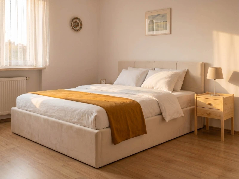 Čalouněná postel s úložným prostorem 180×200 cm Tilo Velvet – béžová