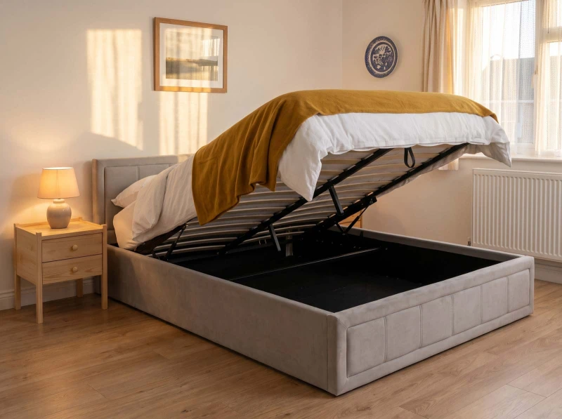 Čalouněná postel s úložným prostorem 140×200 cm Rema Velvet – šedá