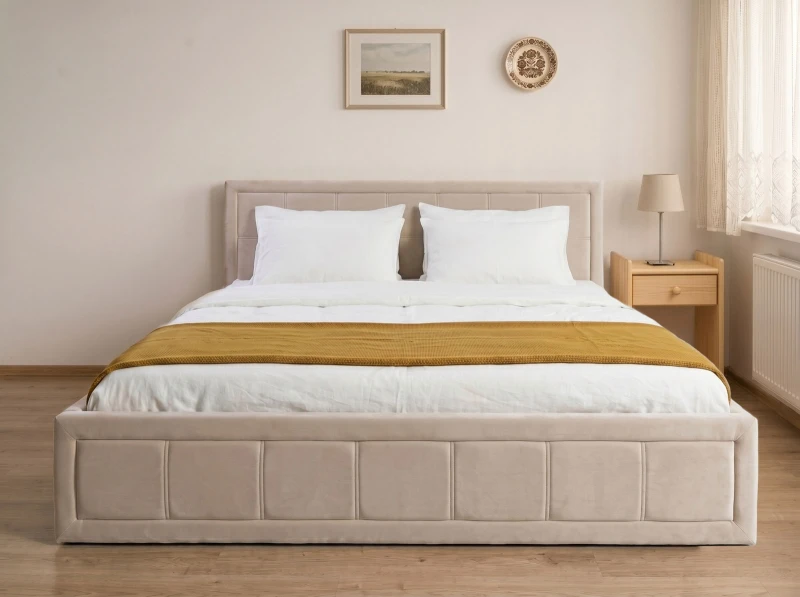 Čalouněná postel s úložným prostorem 180×200 cm Rema Velvet – béžová