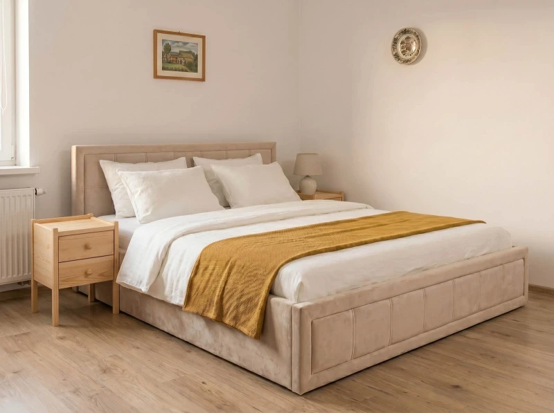 Čalouněná postel s úložným prostorem 120×200 cm Rema Velvet – béžová