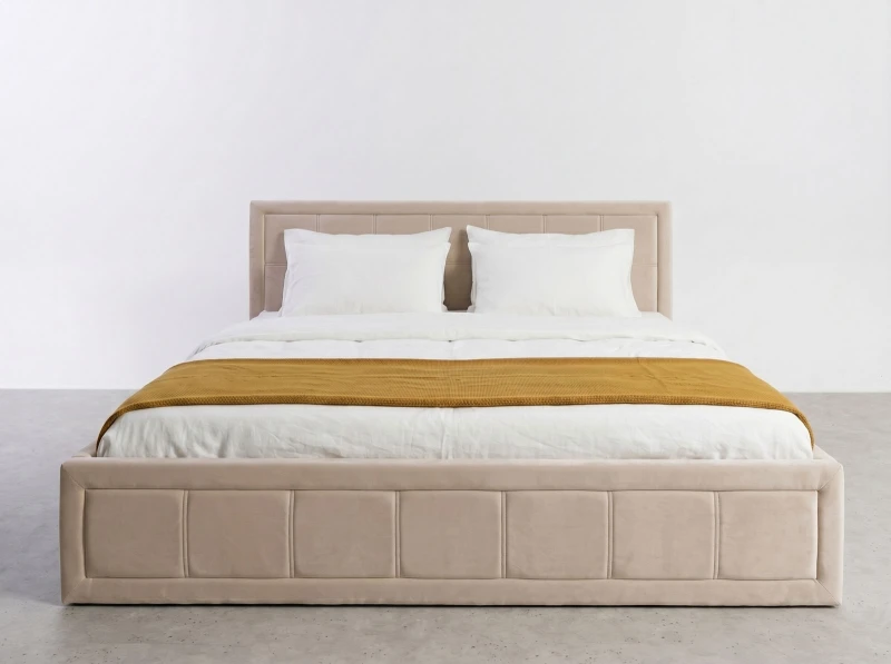 Čalouněná postel s úložným prostorem 120×200 cm Rema Velvet – béžová