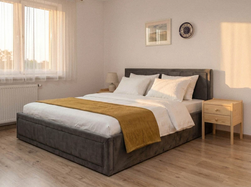 Čalouněná postel s úložným prostorem 120×200 cm Rema Velvet – Grafitový