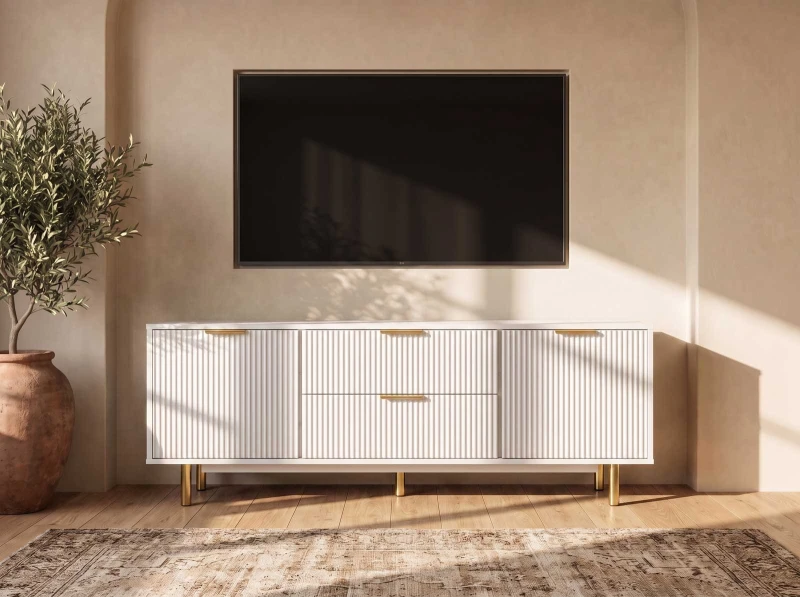 TV skříňka se zásuvkami a dvířky 140 cm Riff bílá
