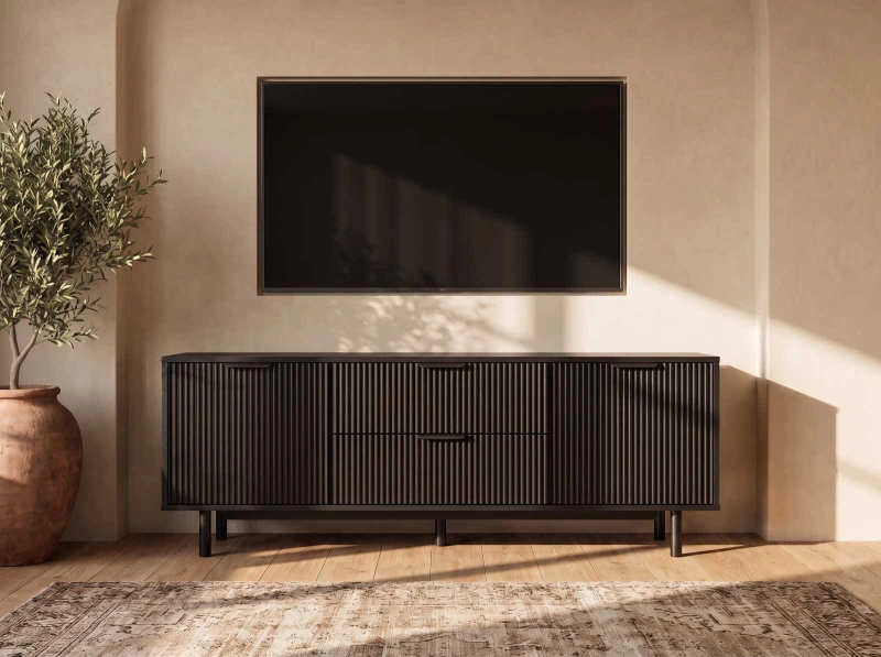 TV skříňka se zásuvkami a dvířky 140 cm Riff černá