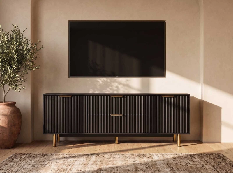 TV skříňka se zásuvkami a dvířky 140 cm Riff černá