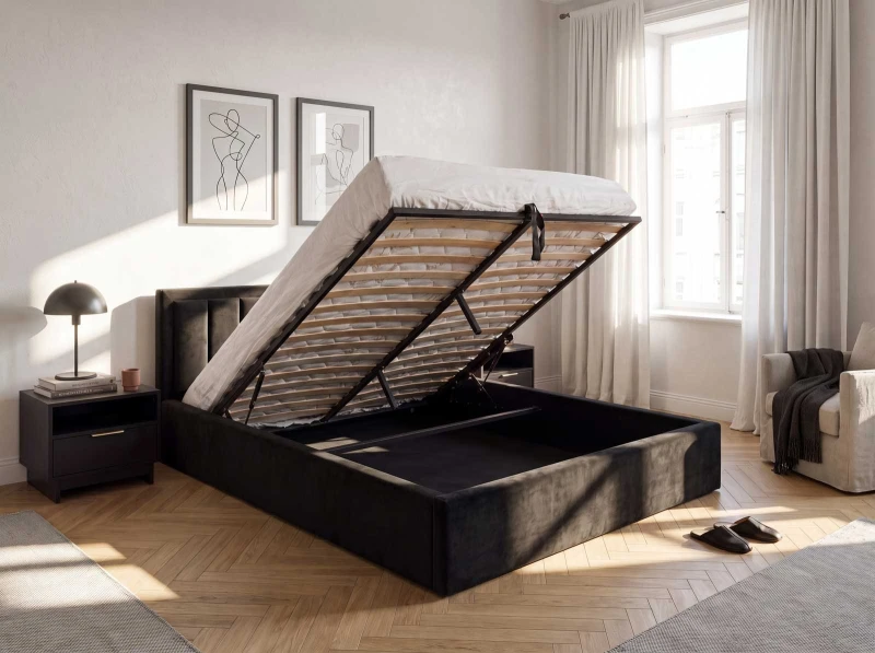 Čalouněná postel s úložným prostorem 120x200 TOP line 9 Bluvel 19 Černý
