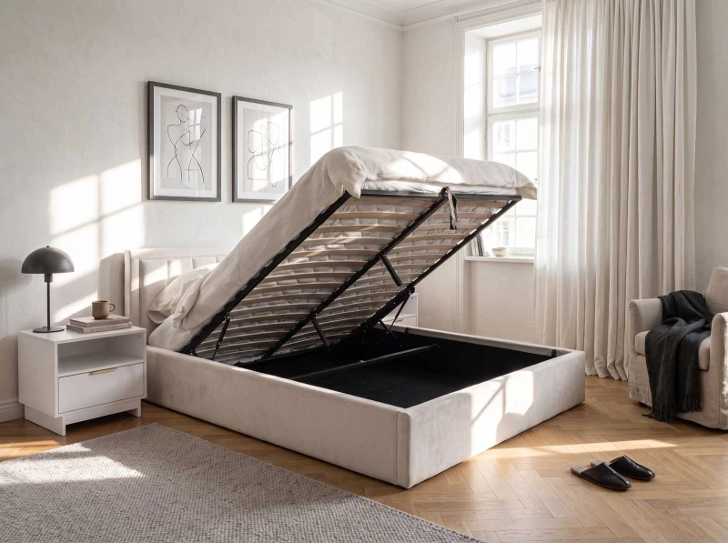 Čalouněná postel s úložným prostorem 120x200 TOP line 9 Bluvel 22 Béžový