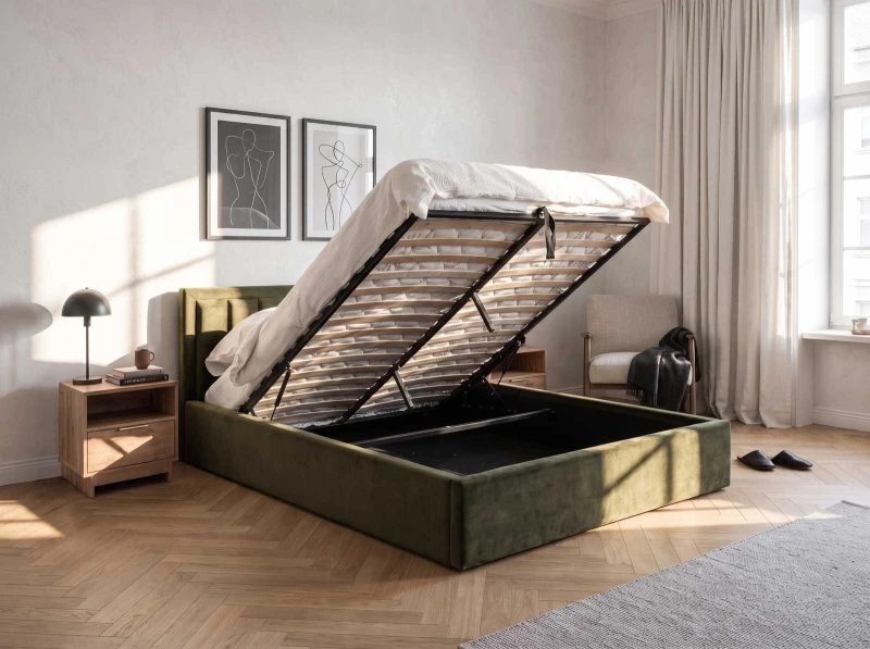 Čalouněná postel s úložným prostorem 120x200 TOP line 9 Bluvel 77 Olivový