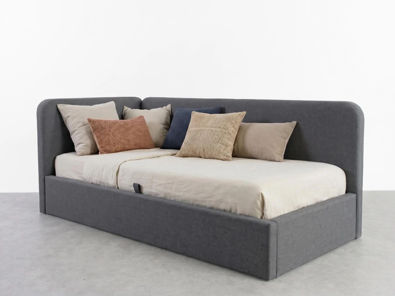 Čalouněná jednolůžková válenda s roštem a úložným prostorem 90x200, Leo Colet 17 Šedá