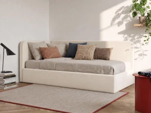 Čalouněná jednolůžková pohovka s roštem a úložným prostorem 90x200, Leo Bluvel 22 Béžový
