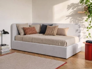 Čalouněná jednolůžková pohovka s roštem a úložným prostorem 90x200, Leo Bluvel 03 Šedá