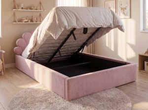 Čalouněná dětská postel 120x200 s roštem a úložným prostorem, růžový Velvet Kids Line 3 Mušle