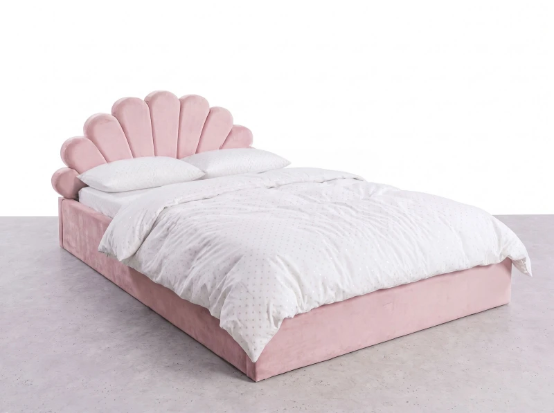 Čalouněná dětská postel 120x200 s roštem a úložným prostorem, růžový Velvet Kids Line 3 Mušle