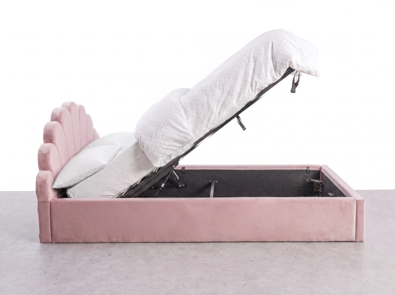 Čalouněná dětská postel 120x200 s roštem a úložným prostorem, růžový Velvet Kids Line 3 Mušle
