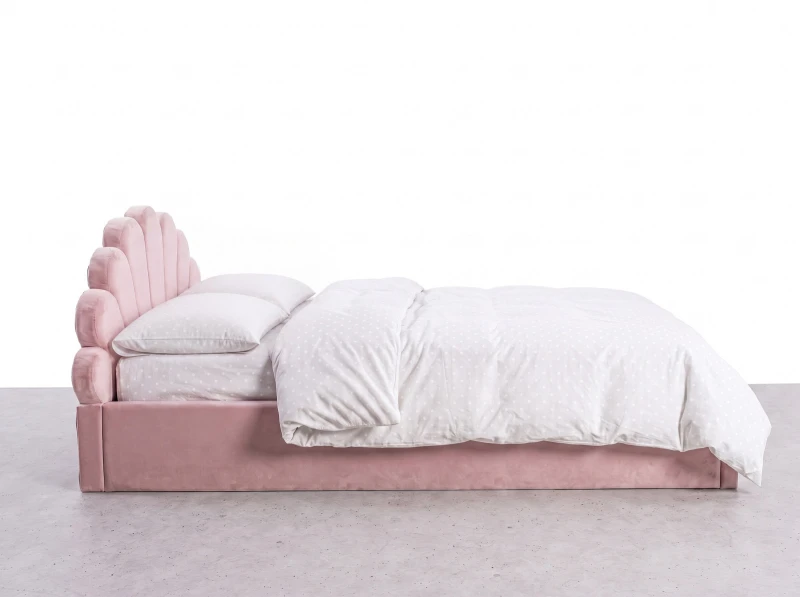 Čalouněná dětská postel 120x200 s roštem a úložným prostorem, růžový Velvet Kids Line 3 Mušle