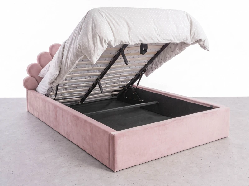 Čalouněná dětská postel 120x200 s roštem a úložným prostorem, růžový Velvet Kids Line 3 Mušle