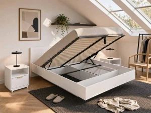 Levitační postel s úložným prostorem 160x200 z nábytkové desky, bílý DM2