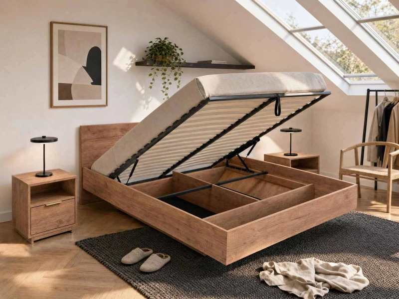 Levitační postel s úložným prostorem 120x200 z nábytkové desky, dub craft DM2
