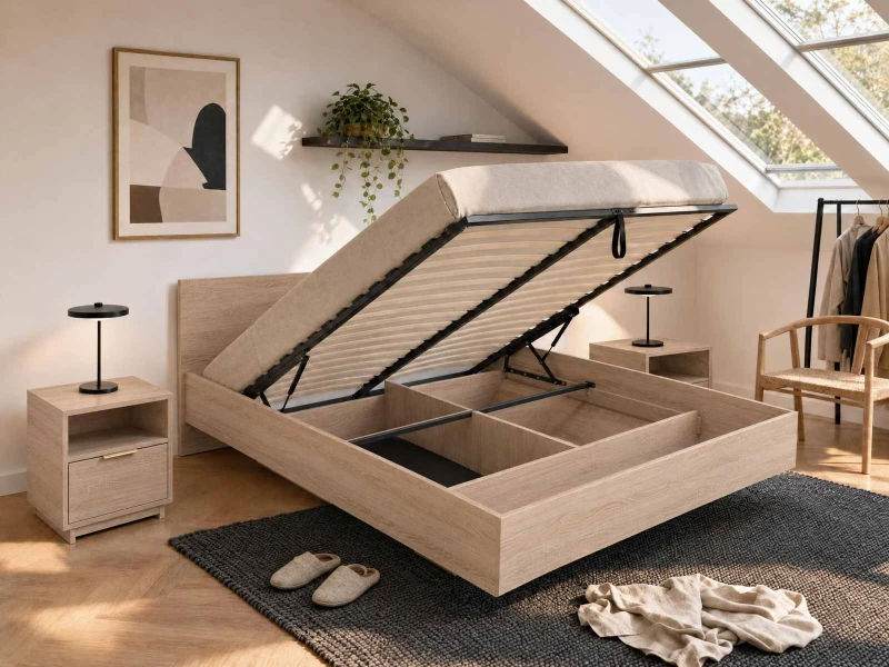 Levitační postel s úložným prostorem 120x200 z nábytkové desky, dub sonoma DM2