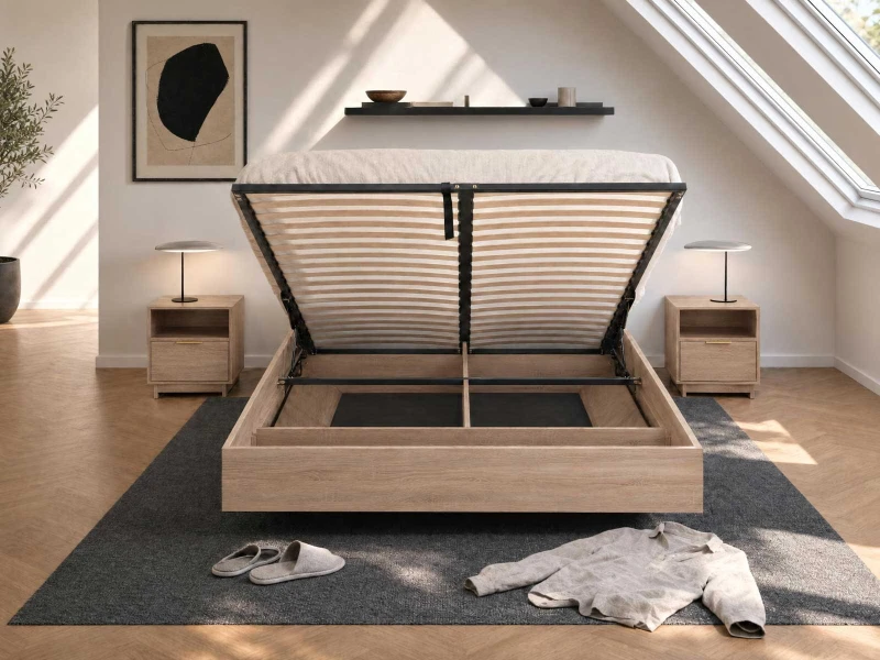 Levitační postel s úložným prostorem 120x200 z nábytkové desky, dub sonoma DM2