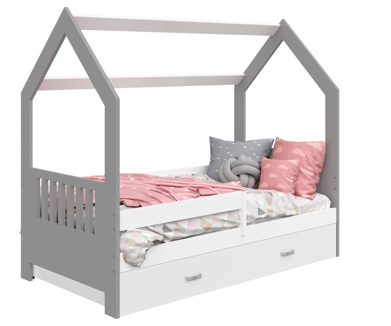 Dětská postel Domeček 160x80 D3E šedá s roštem