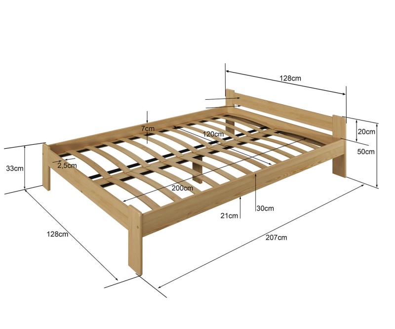 Postel z masivu 120x200 Jasněna borovice s roštem