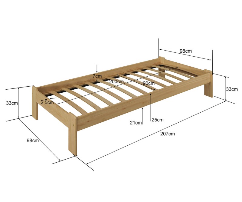 Postel z masivu 90x200 Adéla borovice s roštem