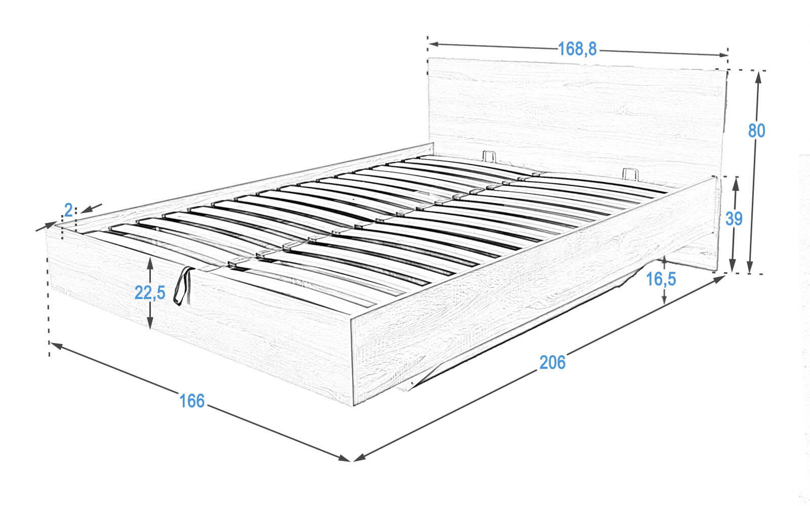 Levitující postel DM2 160x200 s vyklápěcím roštem