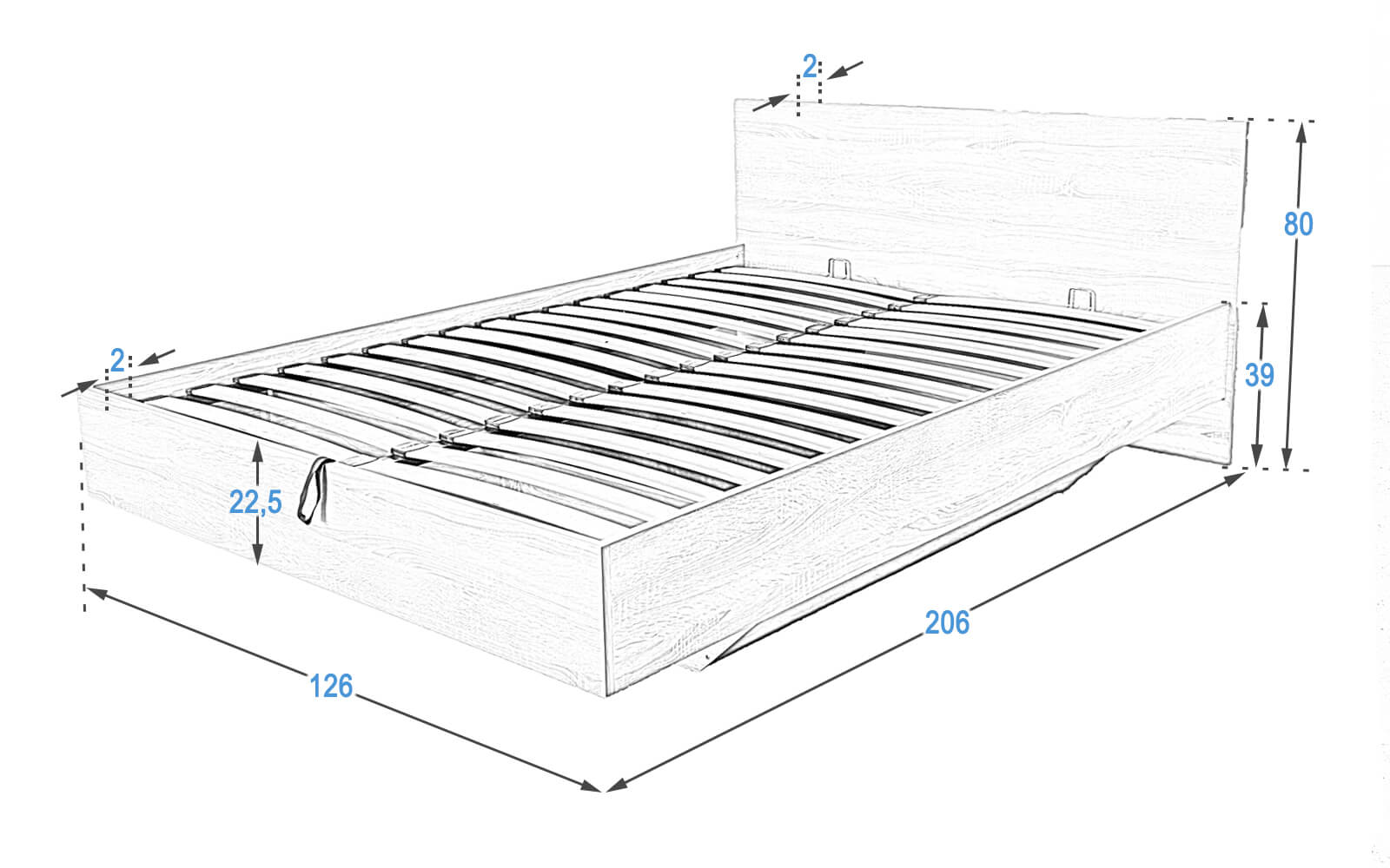 Levitující postel DM2 120x200 s vyklápěcím roštem