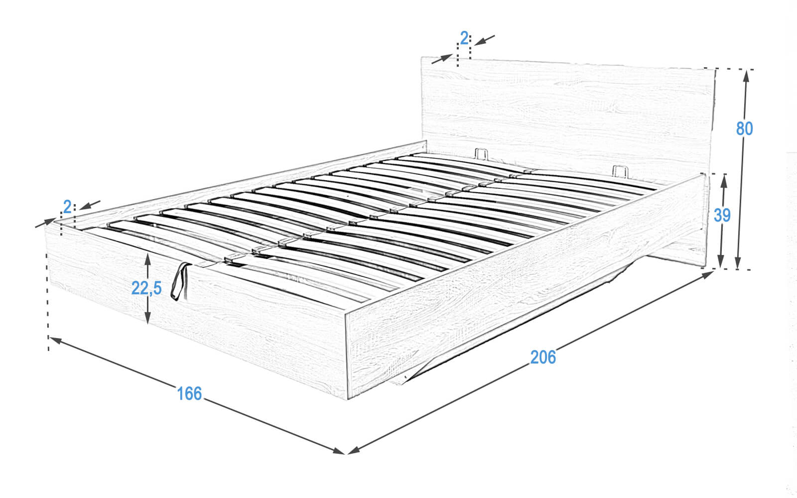 Levitující postel DM2 160x200 s vyklápěcím roštem